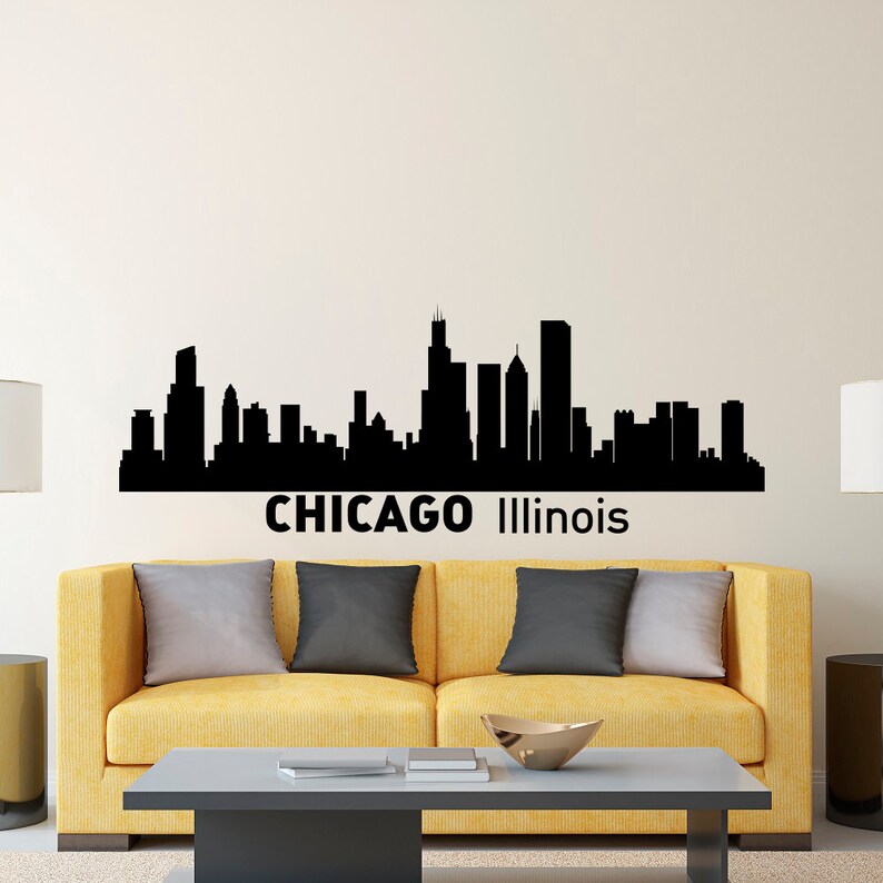Chicago Skyline Wall Decal City Silhouette Chicago Illinois Etsy