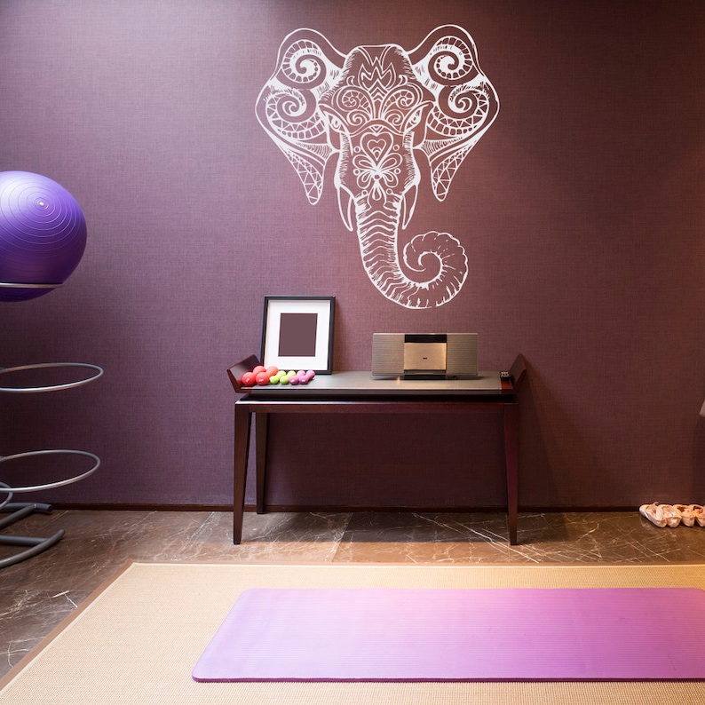 indian elephant head wall decal yoga wall decal ganesh wall | etsy
