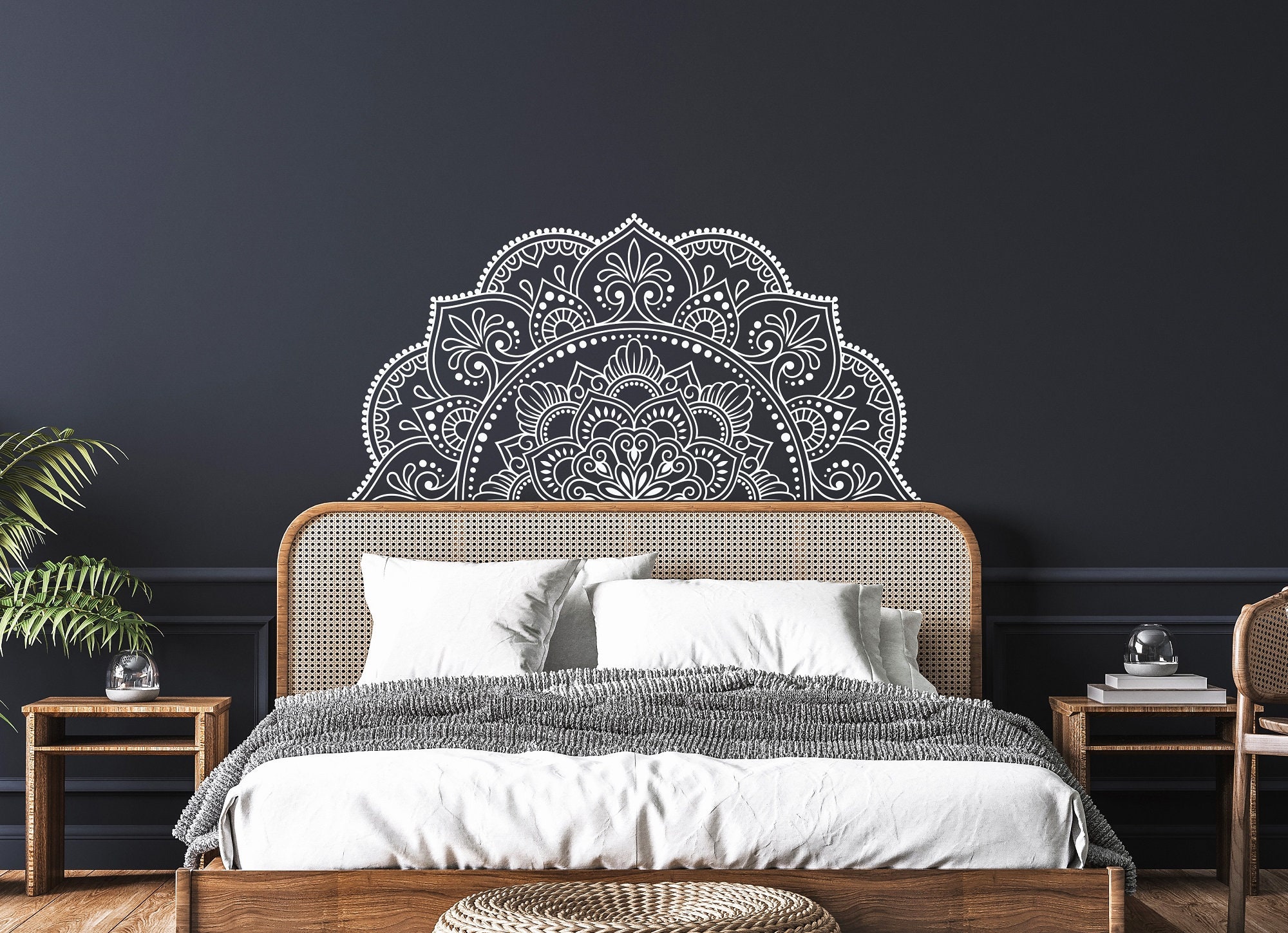 Autocollant Mural MANDALA Demi-mur - Thème Yoga Boho, Amovible, Personnalisable