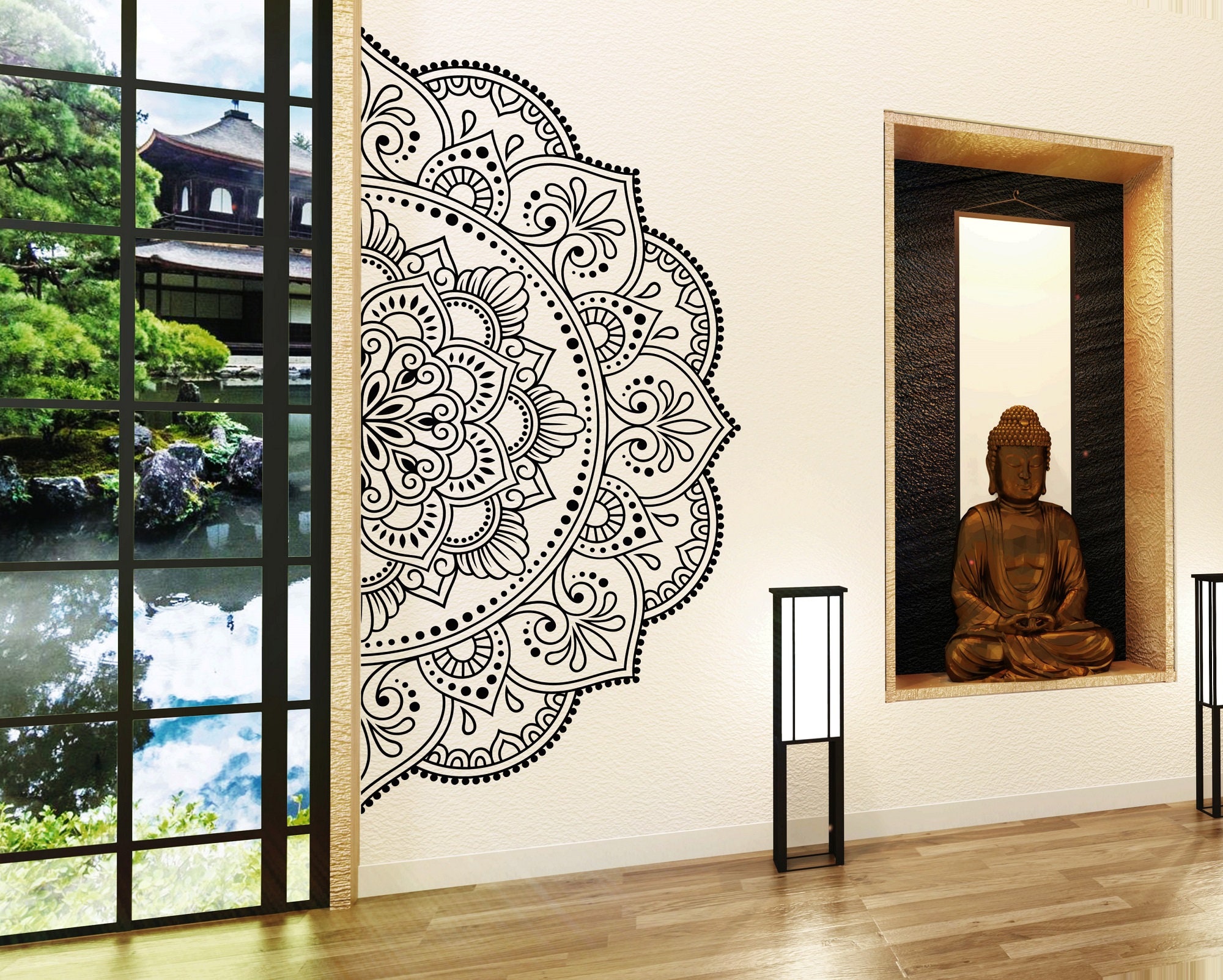 Half Mandala Wall Decal, Headboard Wall Decal, Yoga Wall Art