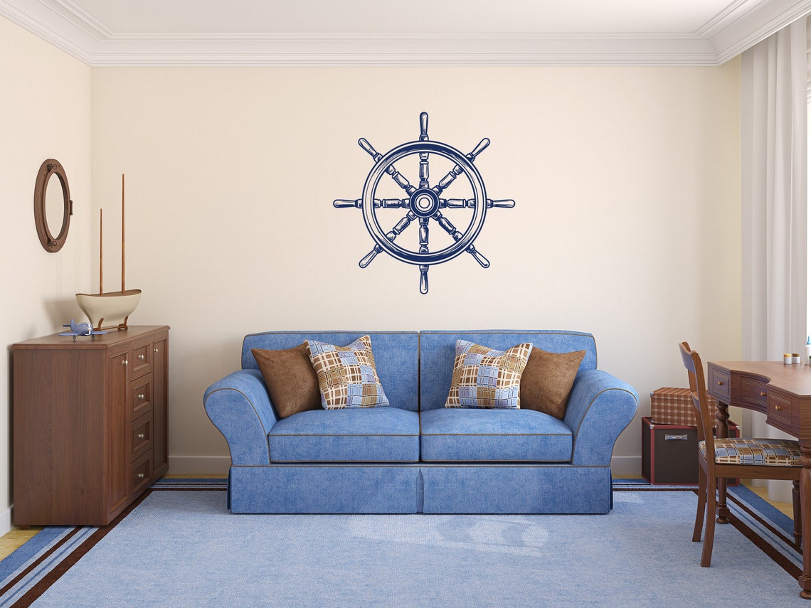 Nautical Nursery Wall Decals Ship Wheel Decor Sea Ocean Wall Etsy