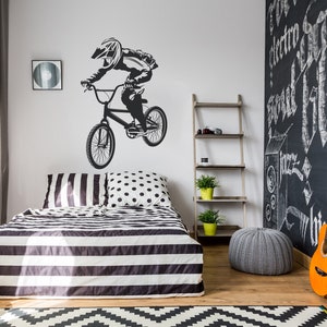 Downhill Bike Vinyl Wall Decal: Cyclist Playroom Decor F36