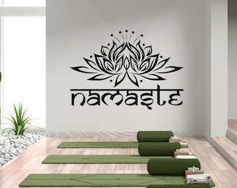 Lotus Flower Namaste Wall Decal: Yoga Studio Decor Q273
