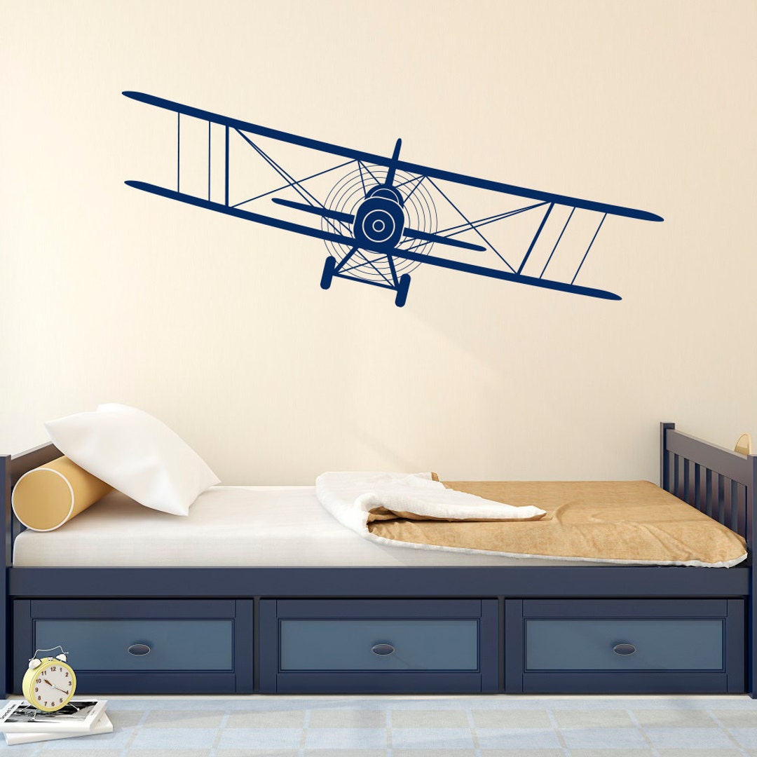 Biplane Wall Decal: Vintage Airplane Nursery Decor, Kids Boy Room ...