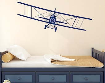 Biplane Decal Airplane Wall Decals Plane Stickers Nursery Playroom Boys Kids Baby Room Airplane Nursery Wall Art Aviation Decor Q251