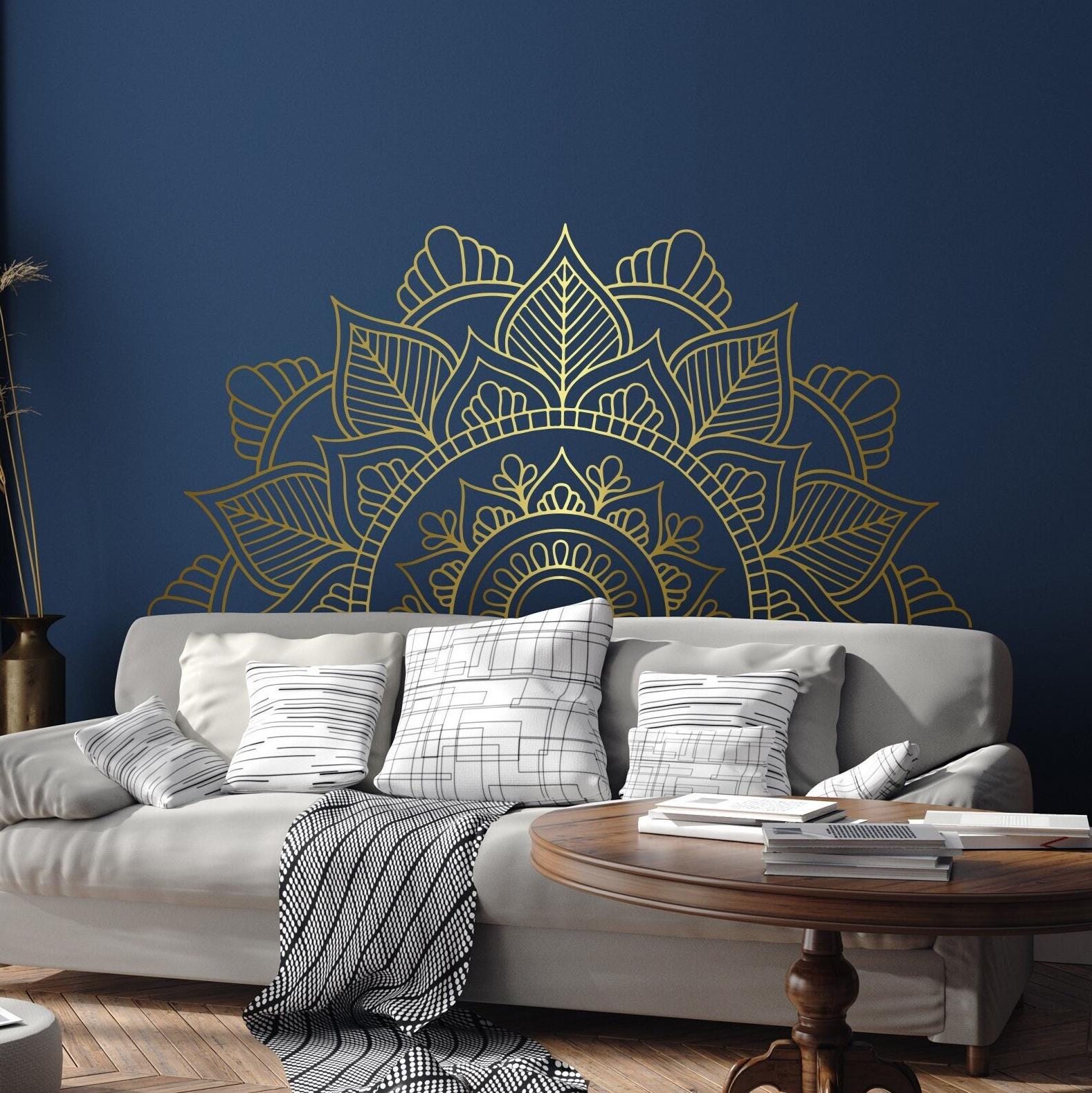 Mandala in Half Wall Decal, Half Mandala Vinyl Sticker, Decor for Home, Removable Vinyl Sticker for Meditation, Studio, Yoga, Wall Art F184