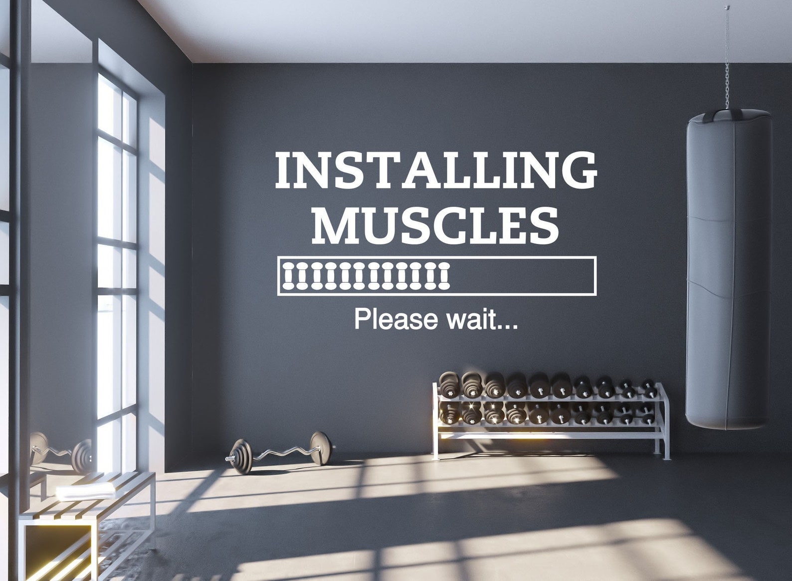 Sports Quotes Wall Decals Installing Muscles Please Wait Gym Etsy