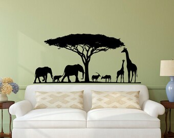 Safari Wall Decal, Animals Vinyl Stickers, Safari Nursery Decor, Jungle Wall Art, Bedroom Nursery Living Room Wall Art, Home Decor C096