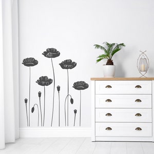Poppy Flower Wall Decal: Vintage Floral Vinyl Art F35