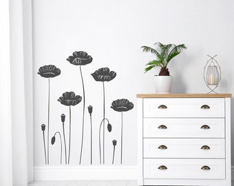 Poppy Flower Wall Decal: Vintage Floral Vinyl Art F35