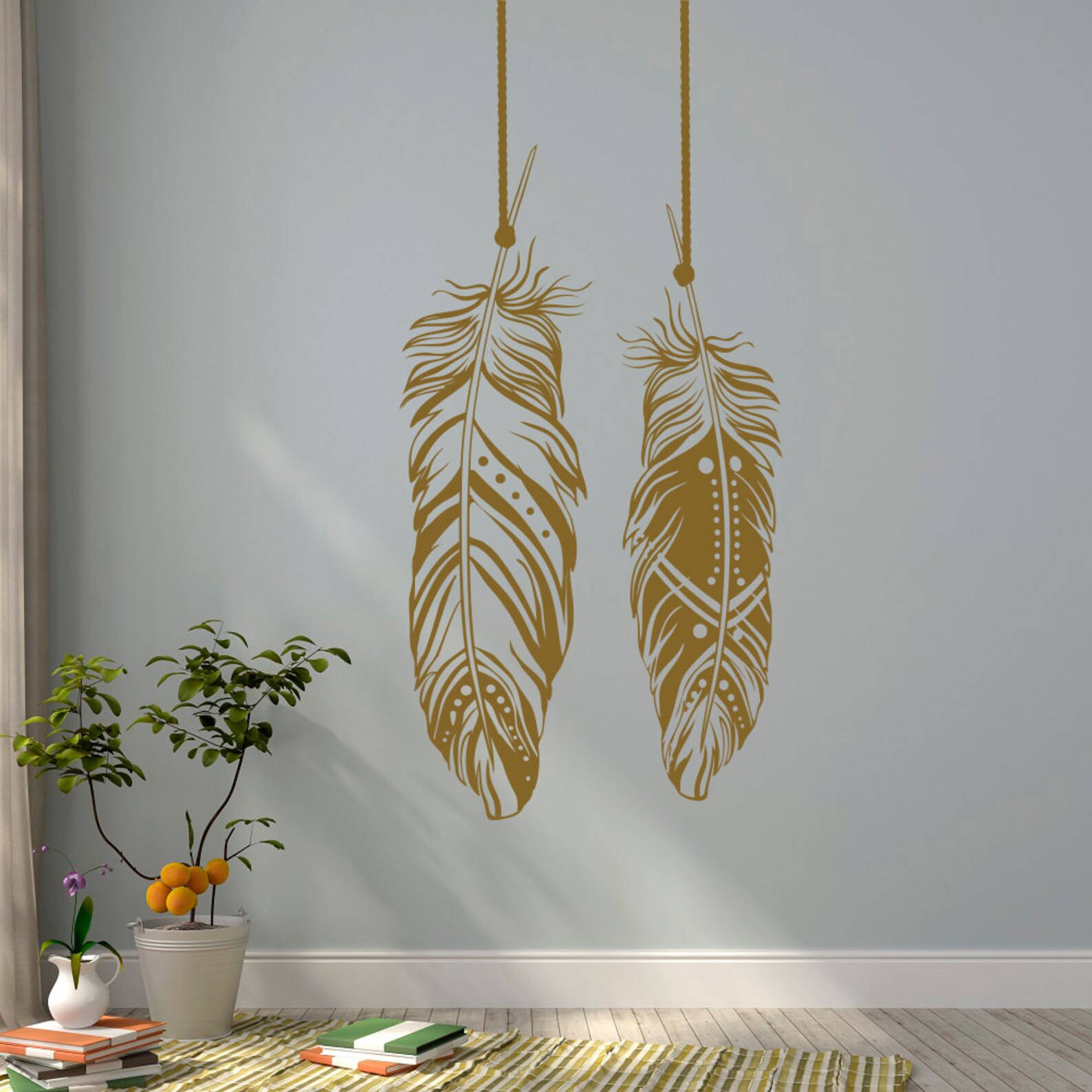 Feathers Wall Decals Tribal Wall Art Boho Bohemian Wall Decor Etsy
