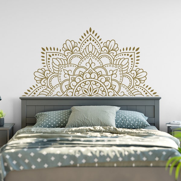 Decalcomania da muro mezzo mandala, decalcomania da muro della testiera, arte della parete mandala per camera da letto, decorazione indiana, decorazione da parete Boho, regalo di inaugurazione della casa F157