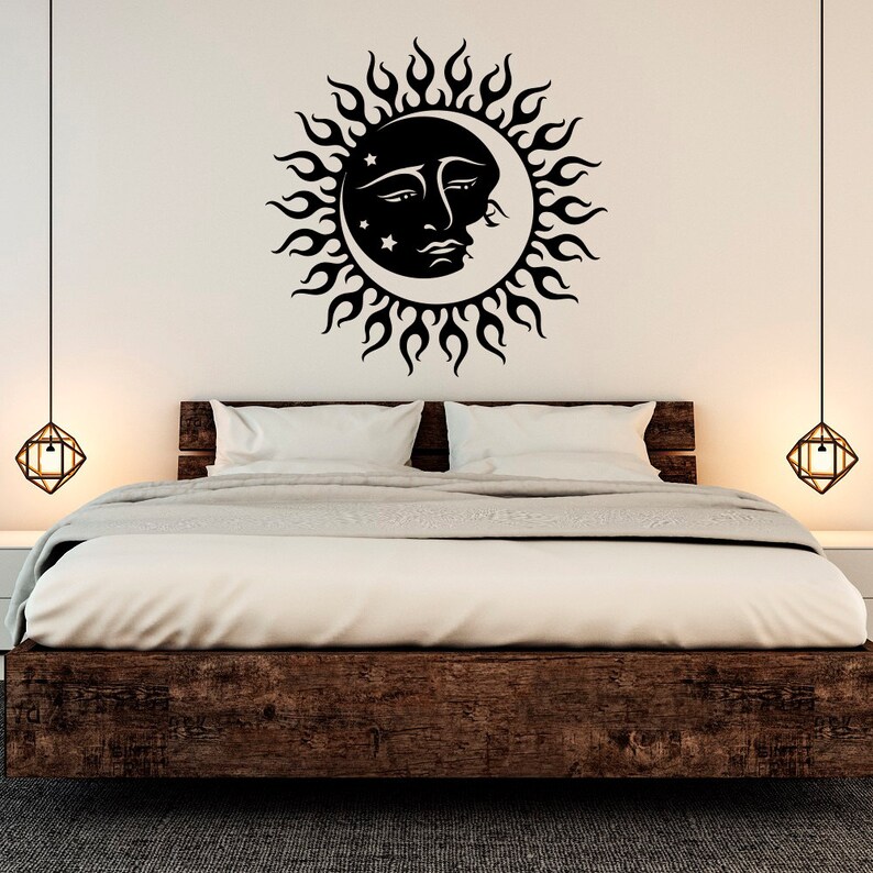Moon Wall Decal Stickers Sun And Moon Crescent Dual Ethnic Etsy