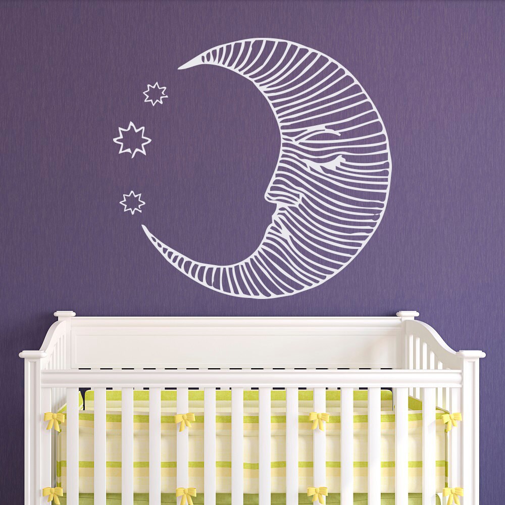 Moon Wall Decal Stars And Moon Wall Decals Nursery Kids Etsy