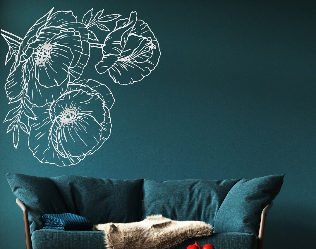 Handpainted Poppy Flower Wall Decal: Removable Vinyl Sticker F132 - Etsy