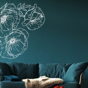 Handpainted Poppy Flower Wall Sticker, Poppies Wall Decal, Floral, Plants Decor, Removable Vinyl Sticker, Decoration, Poppies Wall Art F132