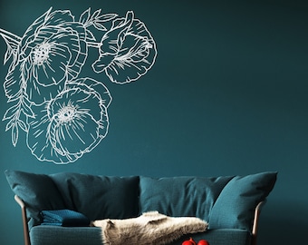 Handpainted Poppy Flower Wall Decal: Removable Vinyl Sticker F132