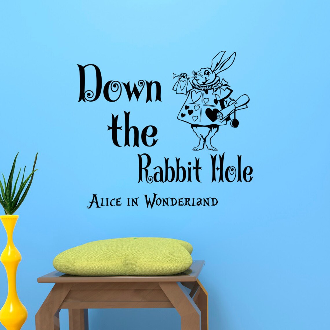 Alice In Wonderland Wall Decal Quote Down The Rabbit Hole Wall Etsy