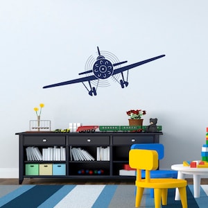 Airplane Wall Decals, Biplane Vinyl Stickers, Children Playroom Kids Room Decor, Airplane Nursery Wall Art, Aviation Decor, Kids Gift Q184