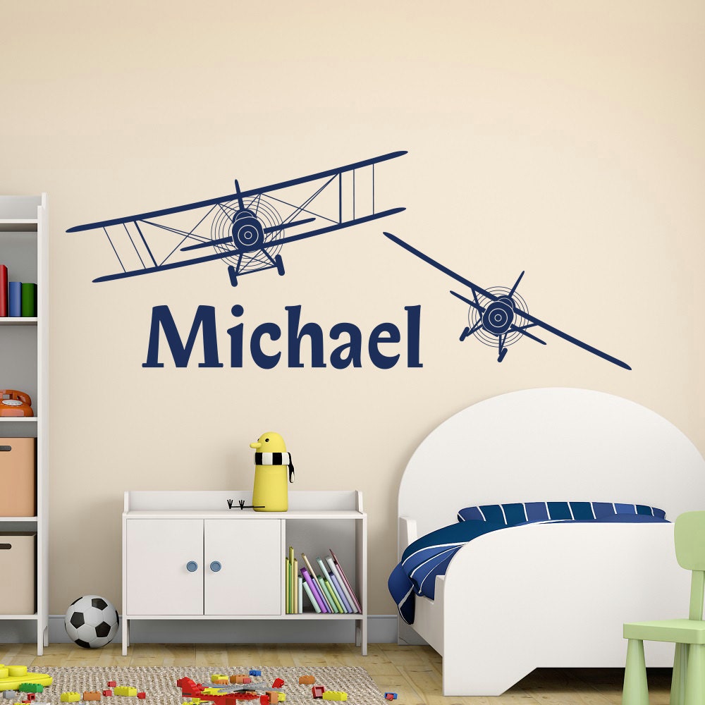 Boy Name Wall Decal Personalized Name Decal Sticker Biplane Etsy