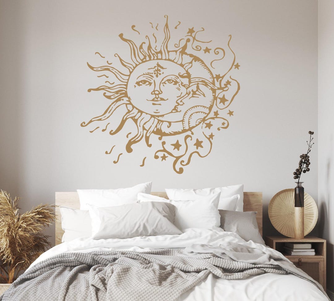 Sun and Moon Vinyl Wall Decal: Bohemian Yoga Studio Decor C108 - Etsy