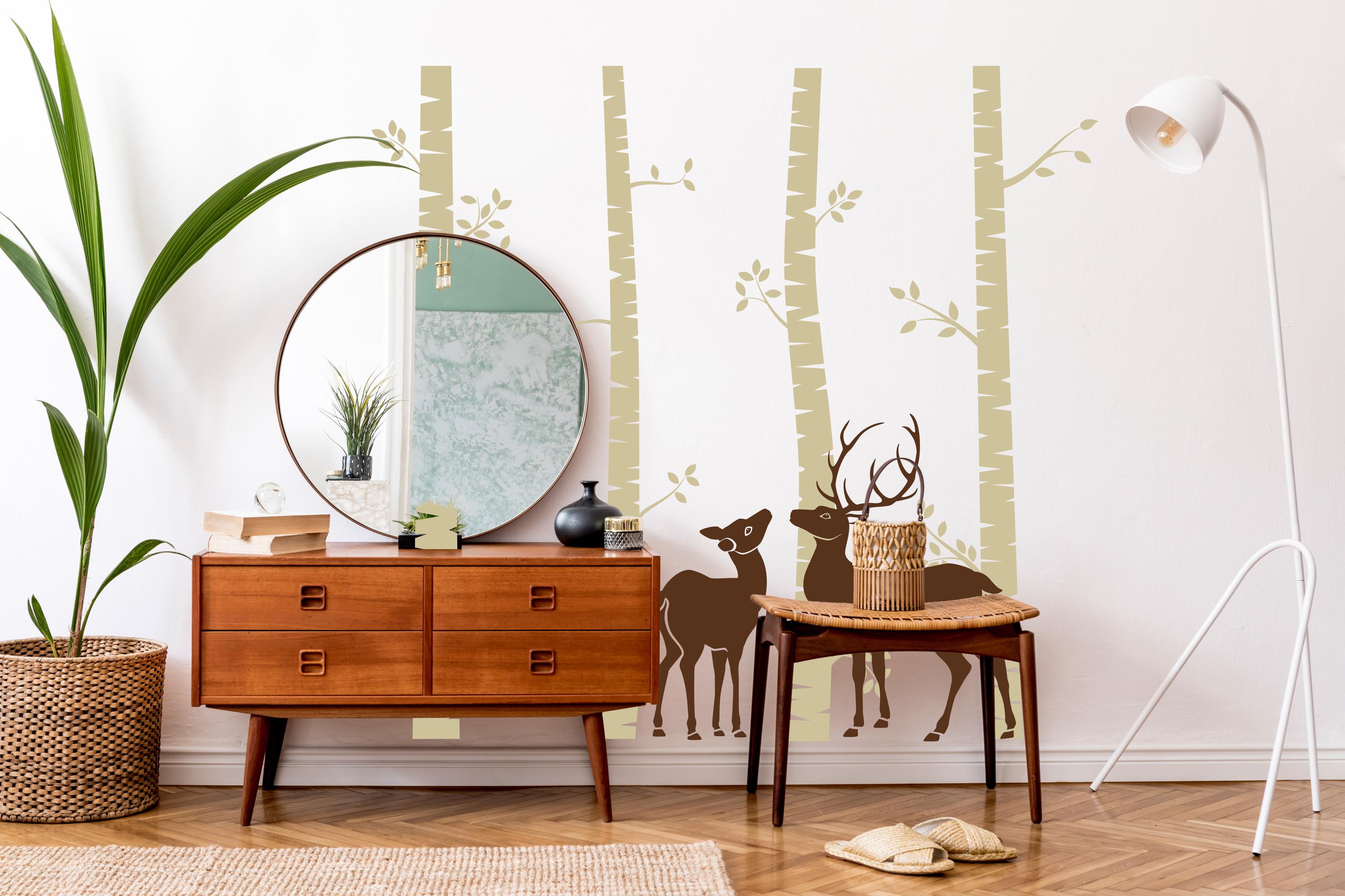 Deer Forest Wall Decal: Birch Tree Nursery Art - Woodland Animal ...