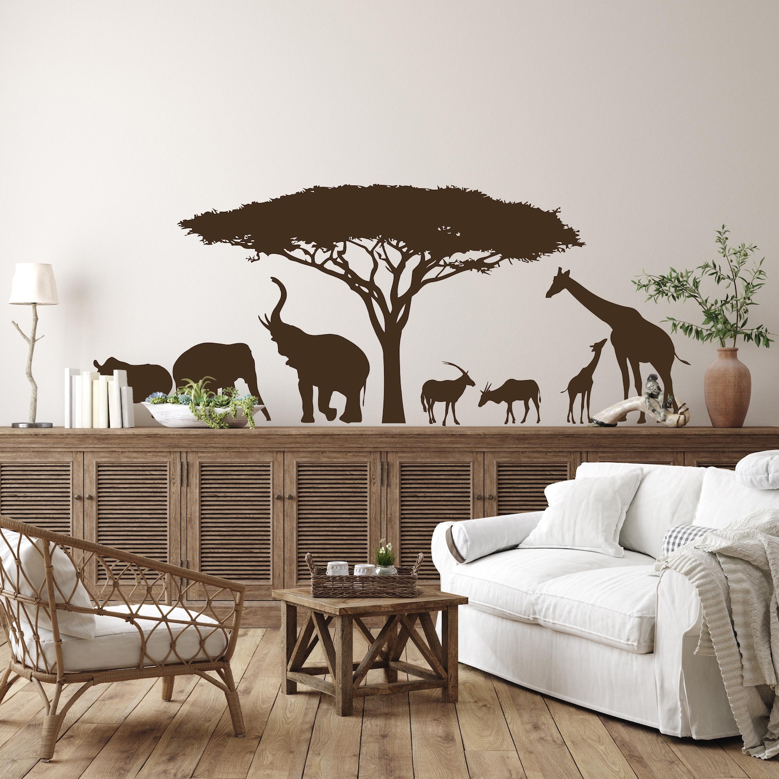 Safari Animal Wall Decal: African Savanna Jungle Scene - Large Nursery ...