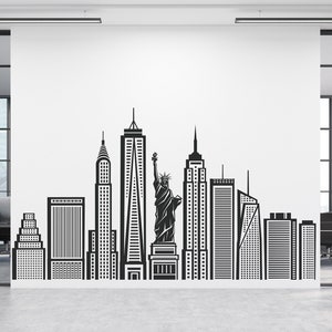 Adesivo de parede da cidade de Nova York, adesivo do horizonte de Nova York, arte de parede da Estátua da Liberdade, horizonte da cidade, adesivo de vinil de arranha-céu, arte de parede de Nova York, presente F124