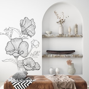 Poppy Flowers Wall Decal, Floral Wall Decor, Poppies Vinyl Sticker, Poppies, Plants Decor, Flowers, Floral Corner, Housewarming Gift F188