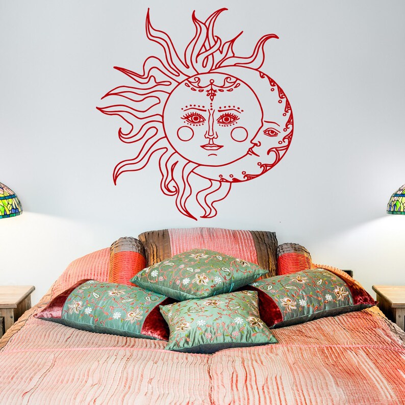 sun and moon wall decal sticker crescent moon decor ethnic | etsy