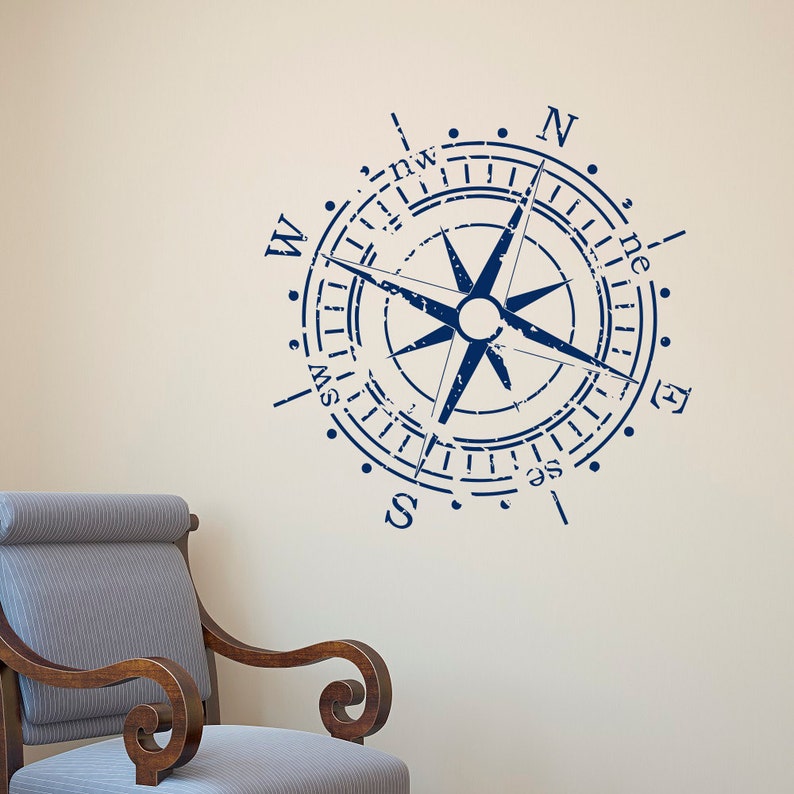 Compass Rose Wall Decal Vinyl Sticker North South West East Nautical Decals For Living Room Bedroom Nursery Art C120