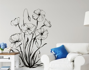 Poppy Flower Wall Decal: Minimalist Vinyl Home Decor F131