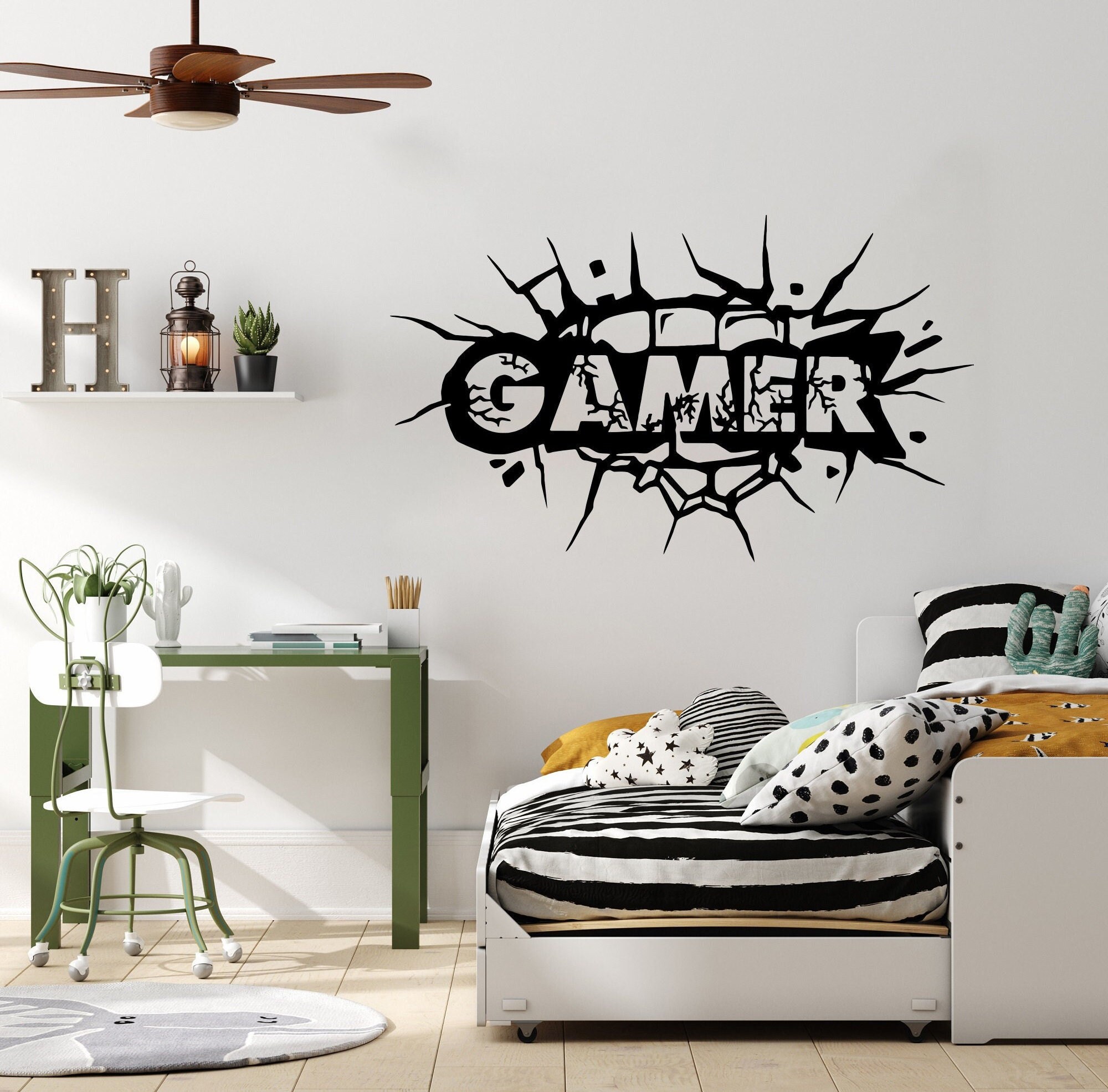 Personalized Gaming Wall Decal Kids Room Vinyl Sword Pickaxe Decal