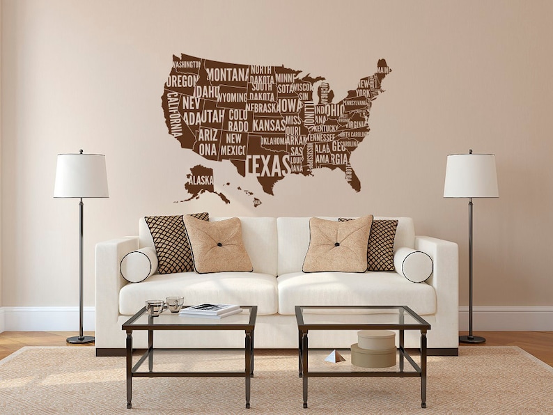 Large Usa Map Wall Decal Sticker With Location Markers United States Us Vinyl C145