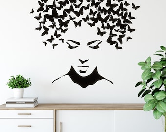 Butterflies Hair Wall Decal, Hairstyle Vinyl Wall Sticker, Boutique Decor, Beauty Salon Decoration, Hair Salon Wall Art, Gift F135