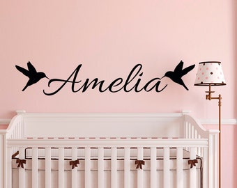 Personalized Girls Name Wall Decal, Birds Nursery Wall Art, Personalized Nursery Decor, Baby Girl Gift, Girls Bedroom Wall Decor M068