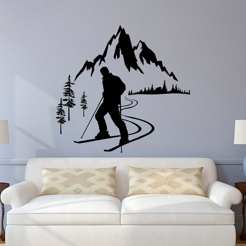 Skier Wall Decal Winter Sports Wall Decals Mountain Wall Etsy
