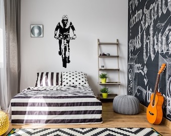 Calcomanía de pared de ciclista: Arte mural de bicicleta, vinilo extraíble para garaje F37