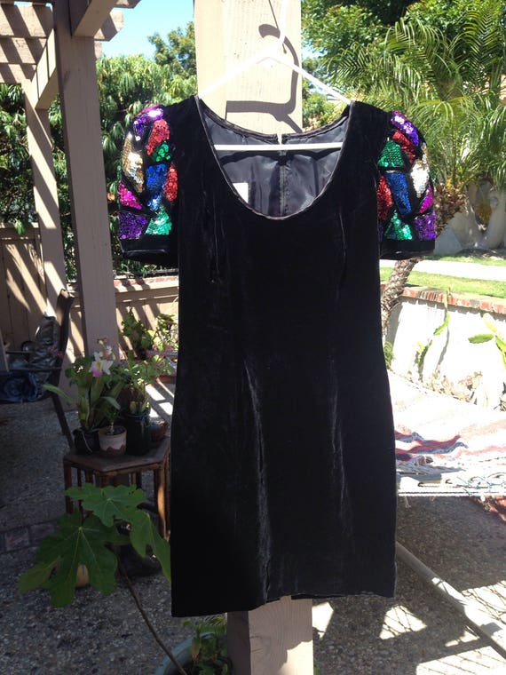 80s GLAM DRESS-VELVET W SEQUINs
