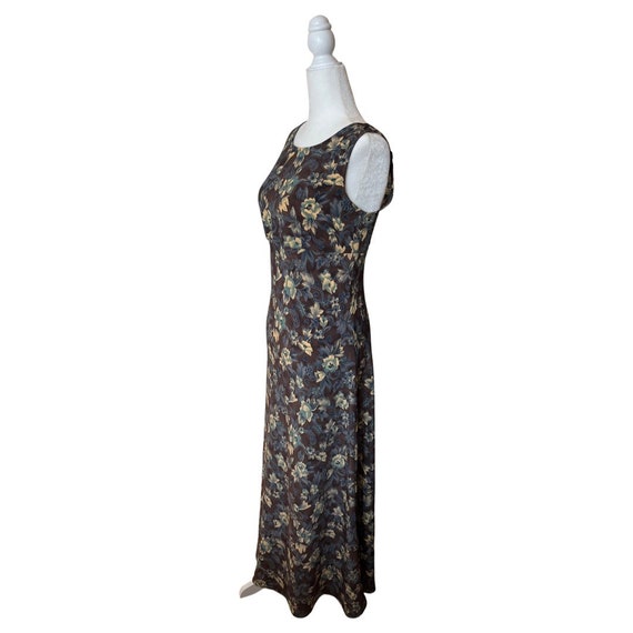 1990s Maurices Brown and Blue Floral Maxi Dress - image 2
