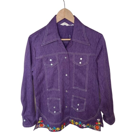 1970s Purple Denim Jacket W Embroidery 