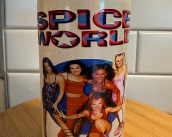 Spice World Glass Can Tumbler: 90s music, acrylic lid and Straw