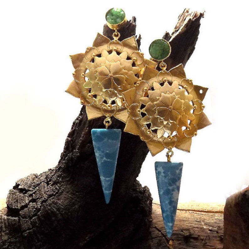 Designer earring,chakra earring,cone shape turquoise earring,fashion earring,tribal earring,filigree earring,valentine day gift,girls travel