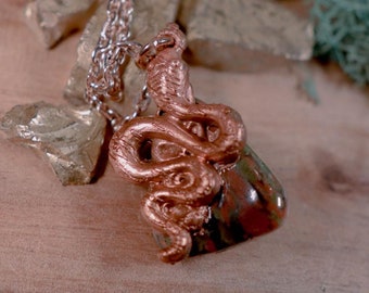 Electroformed Serpent Necklace with Unakite Crystal