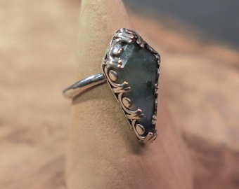 Gothic Moss Agate Silver Ring, Silver Hallows Collection, Halloween Samhain Jewelry, Fantasy Bookish Jewelry