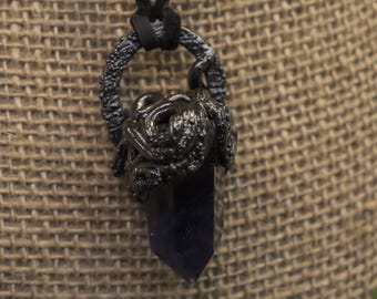 Dark Forest Vine Blue Crystal Necklace - Copper Electroformed Pendant, Dark Witch Jewelry, Herbalist Talisman
