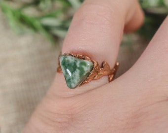 Moss Agate Electroformed Leaf Ring