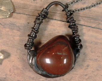Red Jasper Electroformed Necklace in Copper