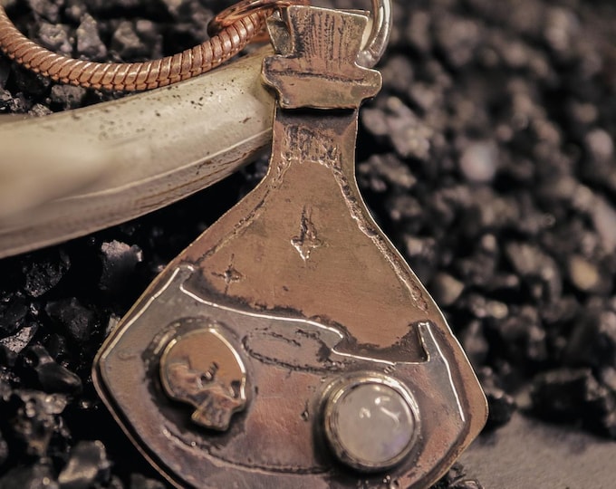 Featured listing image: Spooky Skull Potion Necklace with Rainbow Moonstone