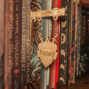 Fantasy Bookshelf Tavern Sign - Booknook Shelf Decor, Book Dragon Gift, Library Label, Fantasy Genre Sign, Shelf Insert, Cozy Medieval Decor